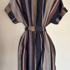 34 N x 118 W Textured Striped Multicolor Belted Dress US XL